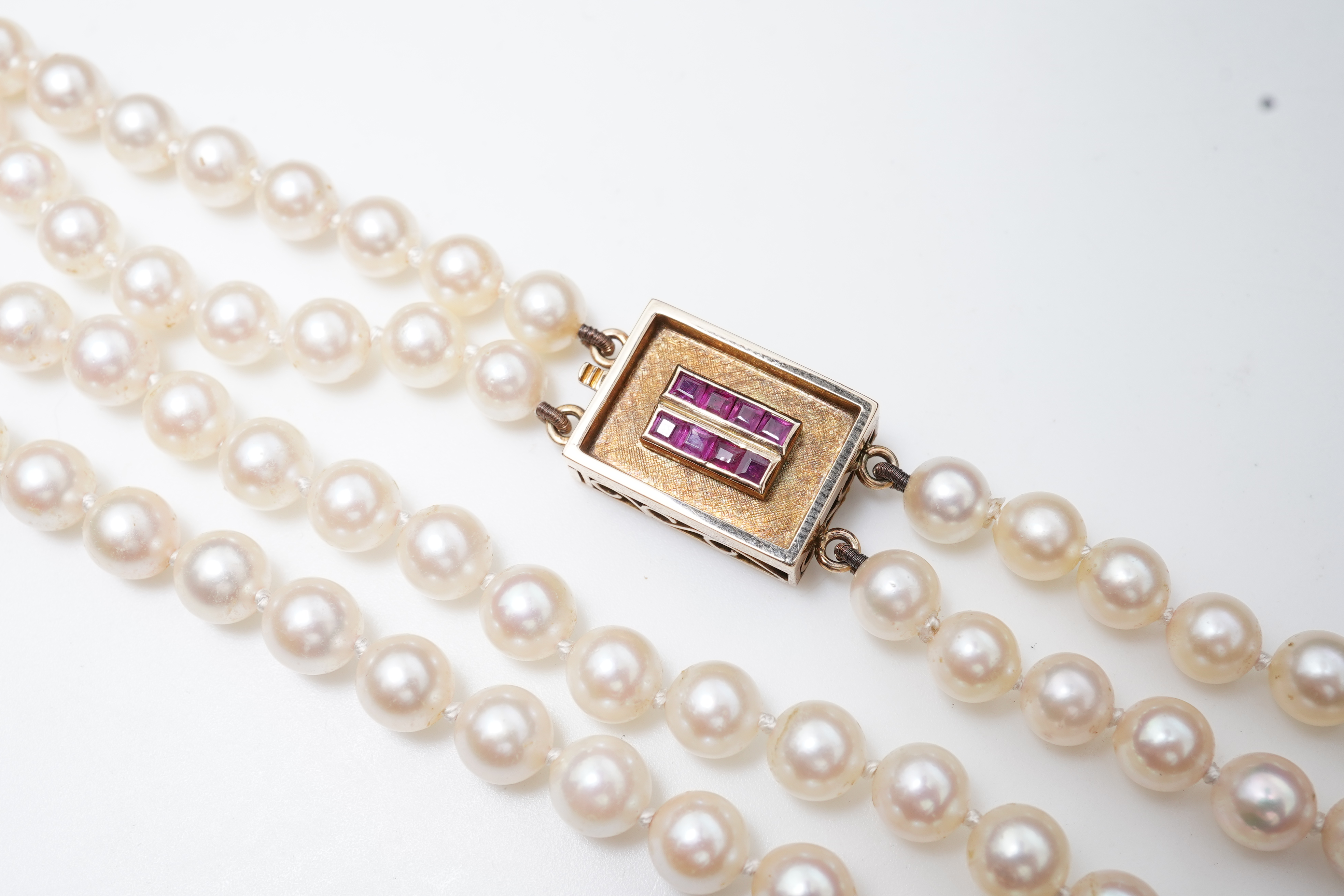 A cultured pearl and ruby necklace